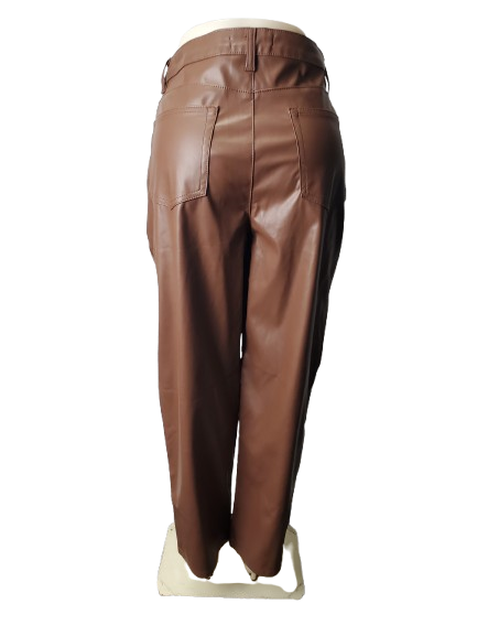 Brown leather pants on a mannequin against a white background