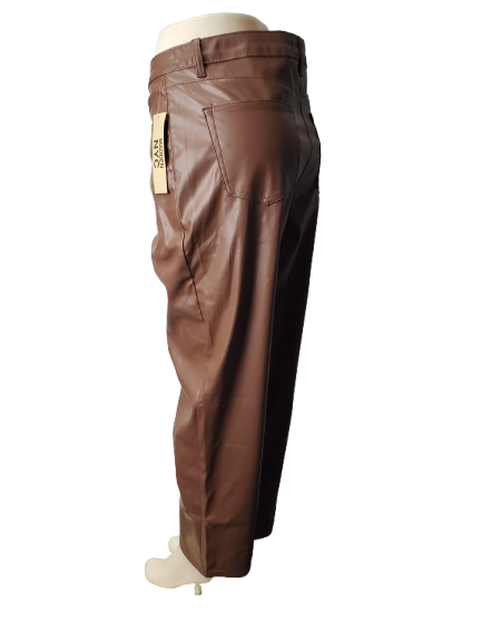 Brown leather pants on a mannequin against a white background