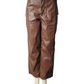 Brown leather pants on a mannequin against a white background