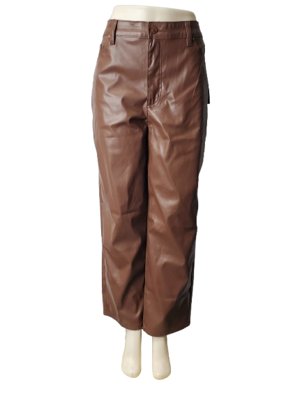 Brown leather pants on a mannequin against a white background