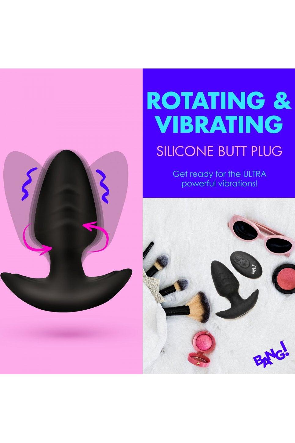 Rotating and Vibrating Silicone Butt Plug - Black