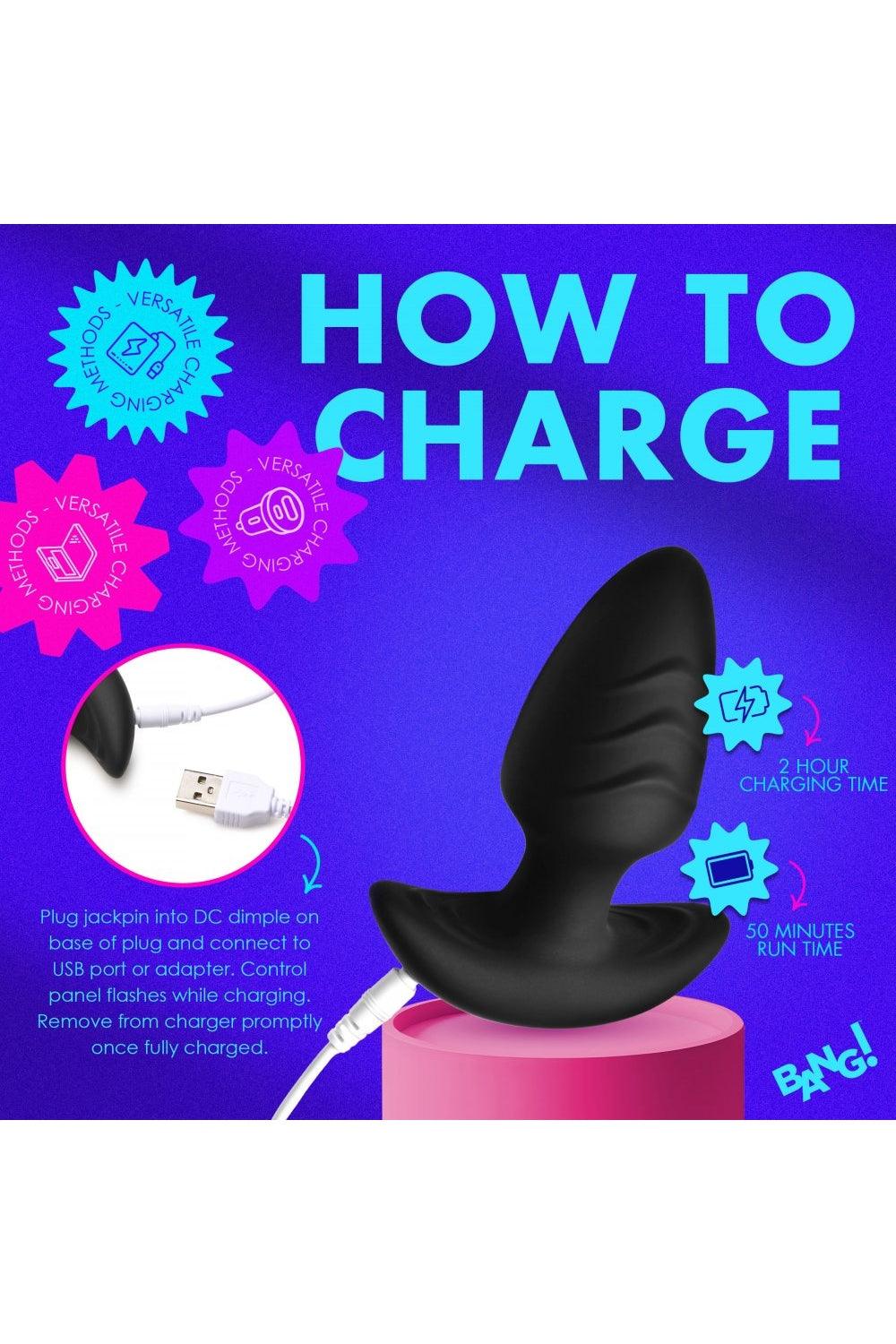 Rotating and Vibrating Silicone Butt Plug - Black