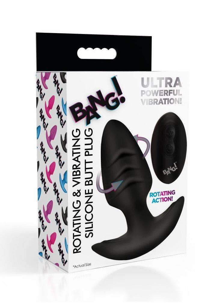 Rotating and Vibrating Silicone Butt Plug - Black