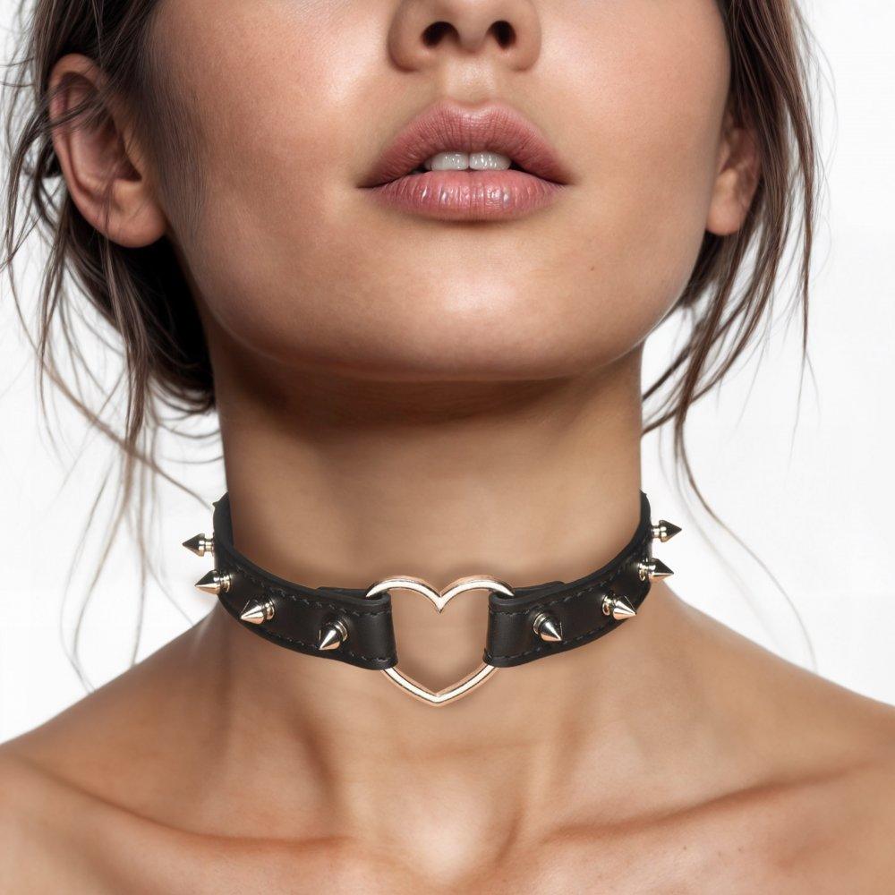 Spiked Heart Choker - Black and Pink