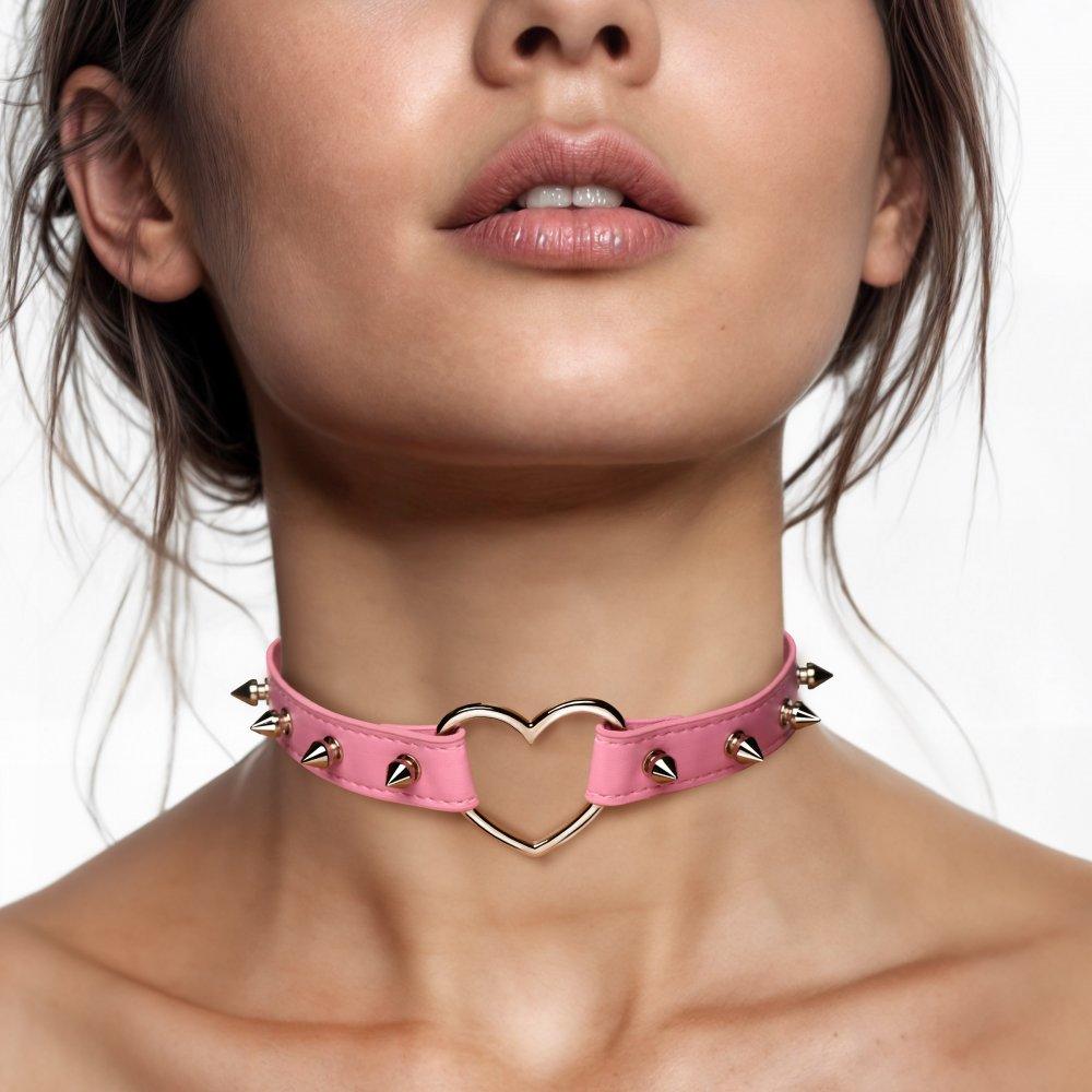 Spiked Heart Choker - Black and Pink