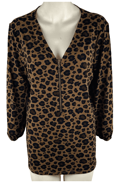 Carmen Marc Valvo women's brown leopard print blouse size L - Solé Resale Boutique thrift