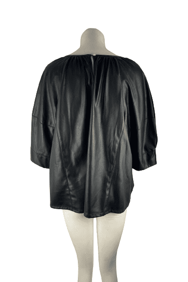 Calvin Klein women's black faux leather blouse size OX - Solé Resale Boutique thrift