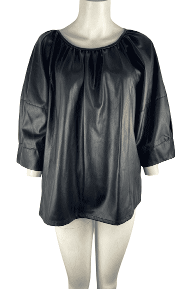 Calvin Klein women's black faux leather blouse size OX - Solé Resale Boutique thrift