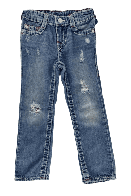 True Religion unisex stonewash ripped blue jeans size 4 - Solé Resale Boutique thrift
