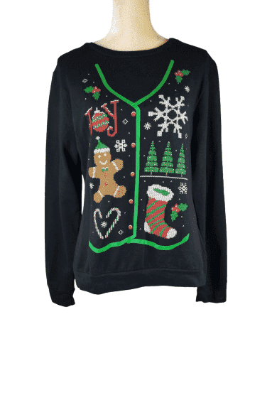 Holiday Time black christmas sweater size M (8-10), gently worn