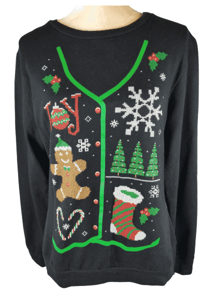 Holiday Time black christmas sweater size M (8-10), gently worn