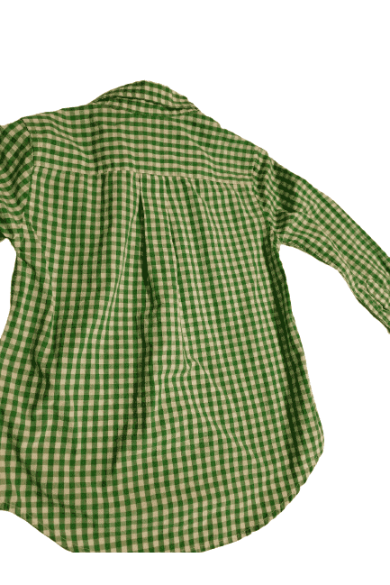 Boys Green and white checker, button, long sleeve shirt size 6