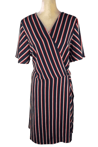 FTF Fashion to Figure women's blue, red, white stripe wrap dress size 1 - Solé Resale Boutique thrift