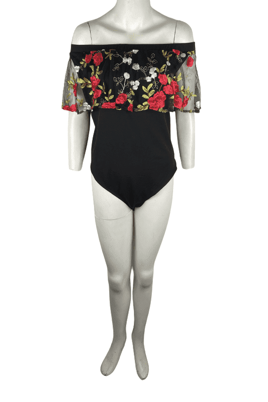 Shein women's black floral bodysuit size 3XL 