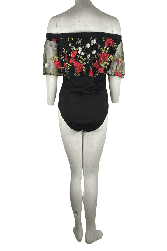 Shein women's black floral bodysuit size 3XL 
