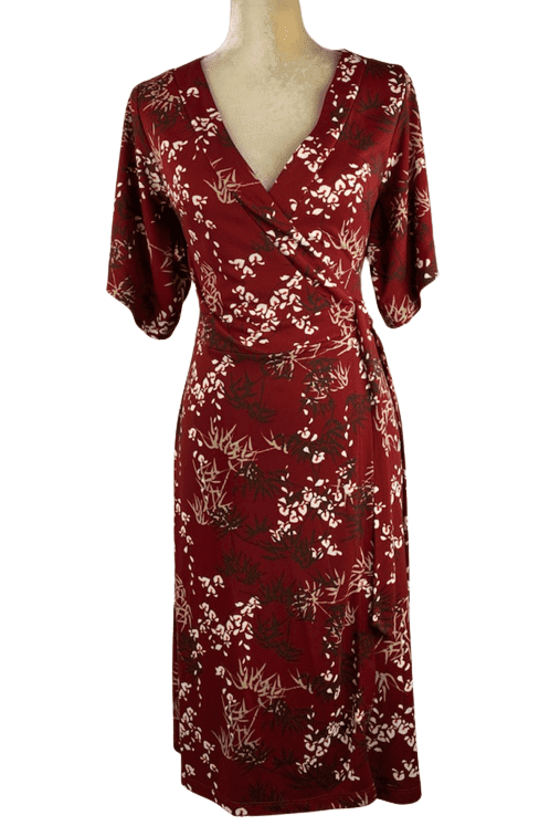 H&M women's wine floral wrap dress size 4