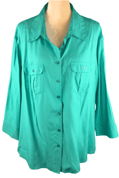 Dressbarn women's sea green, button, long sleeve blouse size 22/24W