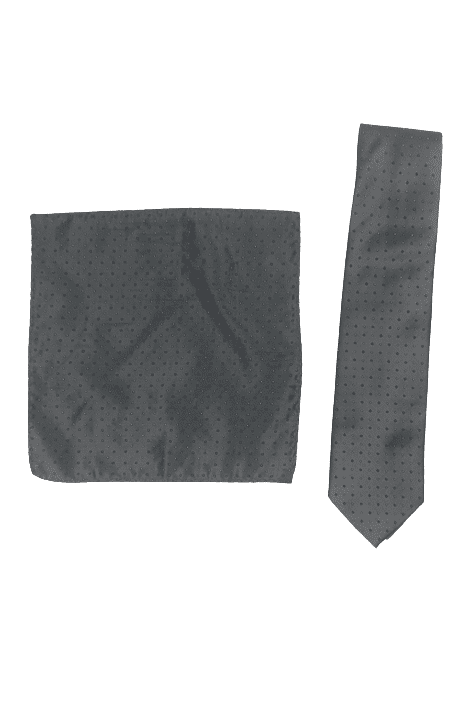 Angelino men's gray and purple polka dot tie and scarf
