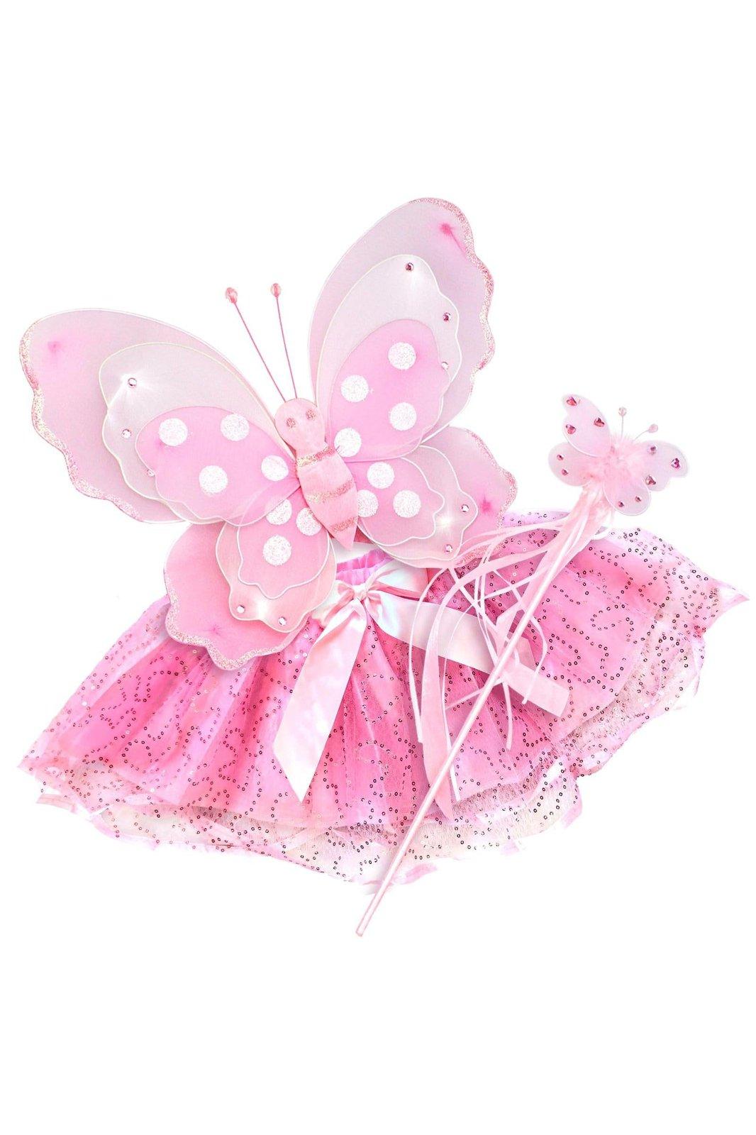 Girls Pink Butterfly Costume Fairy Wing Set with Sparkle