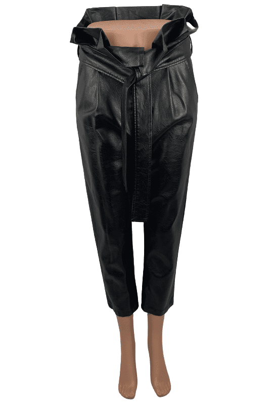 Fashion women's black belted cropped PU pants size L - Solé Resale Boutique thrift