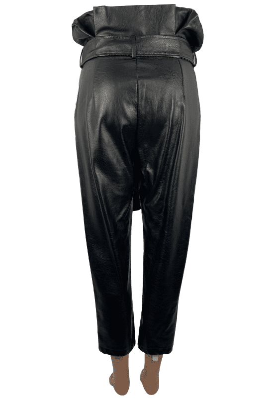 Fashion women's black belted cropped PU pants size L - Solé Resale Boutique thrift
