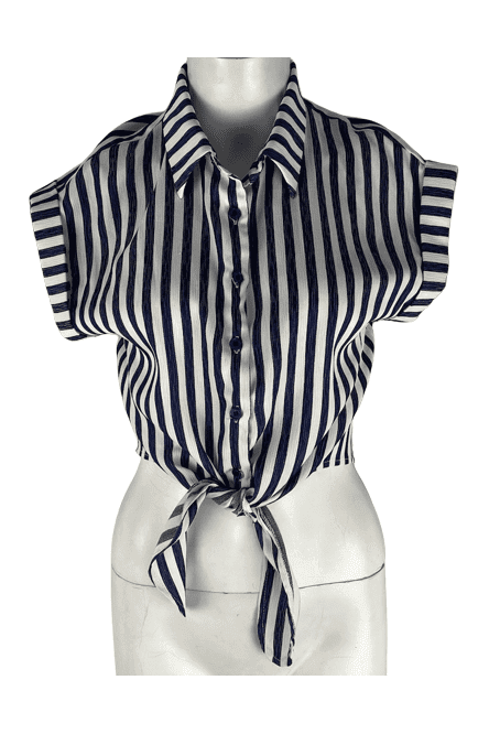 Wild Honey women's blue and white stripe blouse size M - Solé Resale Boutique thrift